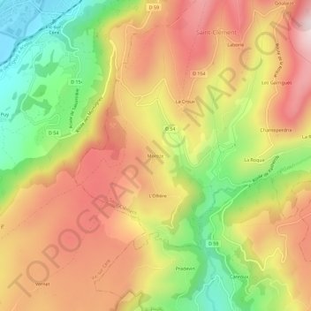 Mappa topografica Morèze, altitudine, rilievo