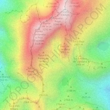 Mappa topografica Forau de la Neu, altitudine, rilievo