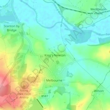 Mappa topografica King's Newton, altitudine, rilievo