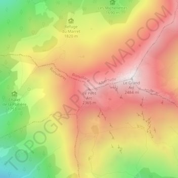 Mappa topografica Le Petit Arc, altitudine, rilievo