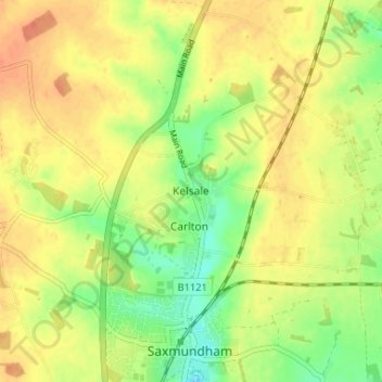 Mappa topografica Kelsale, altitudine, rilievo