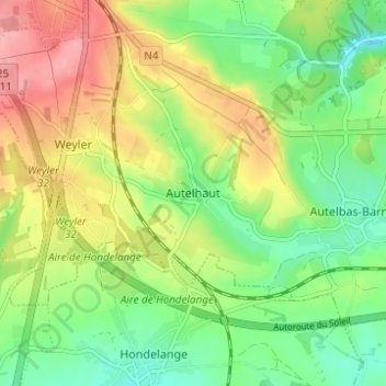 Mappa topografica Autelhaut, altitudine, rilievo