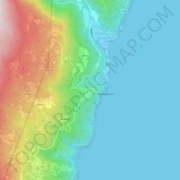 Mappa topografica Mošćenice, altitudine, rilievo