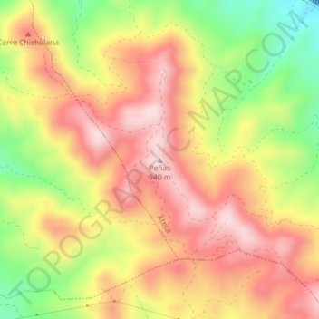 Mappa topografica Peñas, altitudine, rilievo