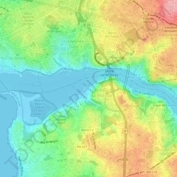 Mappa topografica Afurada, altitudine, rilievo
