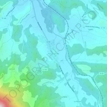Mappa topografica Recoubeau, altitudine, rilievo