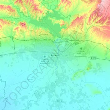 Mappa topografica Adana, altitudine, rilievo