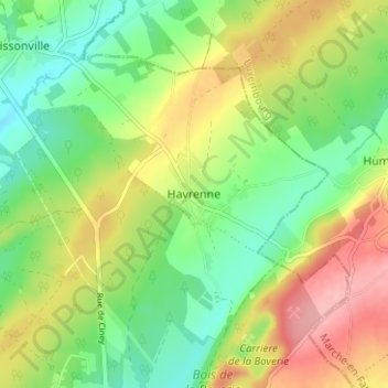 Mappa topografica Havrenne, altitudine, rilievo