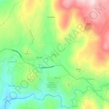Mappa topografica Ferreira, altitudine, rilievo