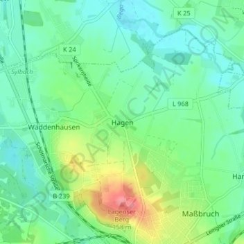 Mappa topografica Hagen, altitudine, rilievo