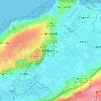 Mappa topografica North Weston, altitudine, rilievo