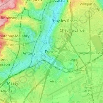Mappa topografica Fresnes, altitudine, rilievo