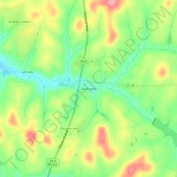 Mappa topografica Glade Mills, altitudine, rilievo