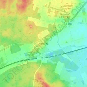Mappa topografica Weteritz, altitudine, rilievo