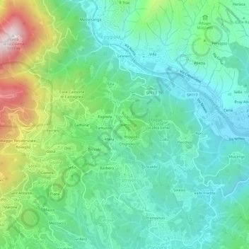 Mappa topografica Boera, altitudine, rilievo