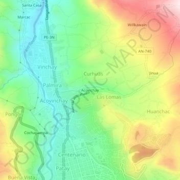 Mappa topografica Acovichay, altitudine, rilievo