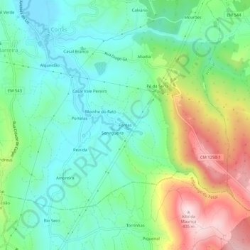 Mappa topografica Fontes, altitudine, rilievo