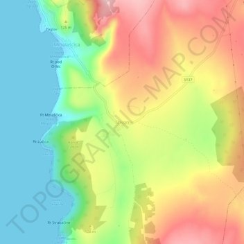 Mappa topografica Stivan, altitudine, rilievo