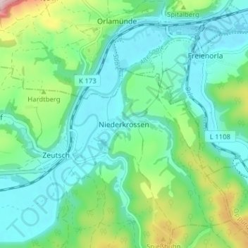 Mappa topografica Niederkrossen, altitudine, rilievo