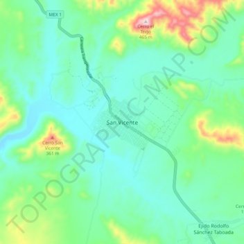 Mappa topografica San Vicente, altitudine, rilievo