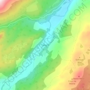 Mappa topografica Tomich, altitudine, rilievo