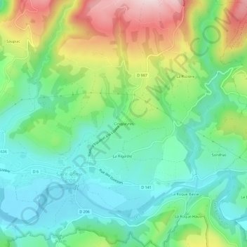 Mappa topografica Cinqpeyres, altitudine, rilievo