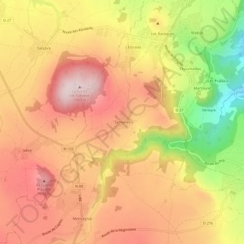 Mappa topografica Tarreyres, altitudine, rilievo