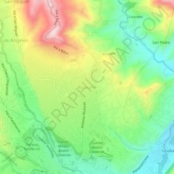 Mappa topografica Ricaurte, altitudine, rilievo