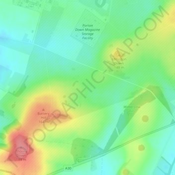 Mappa topografica Porton Down, altitudine, rilievo