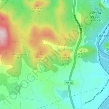 Mappa topografica Peña Colorada, altitudine, rilievo