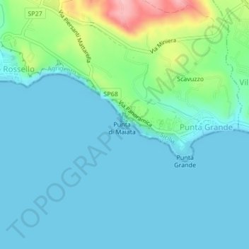 Mappa topografica Scala dei Turchi, altitudine, rilievo