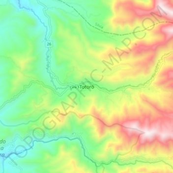 Mappa topografica Totoró, altitudine, rilievo
