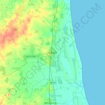 Mappa topografica Kavali, altitudine, rilievo
