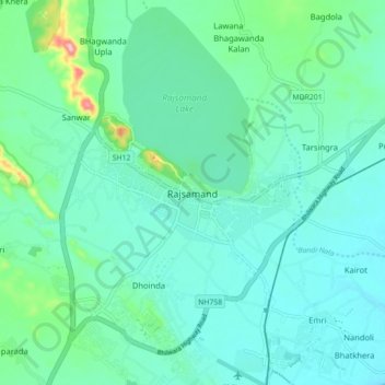Mappa topografica Rajsamand, altitudine, rilievo