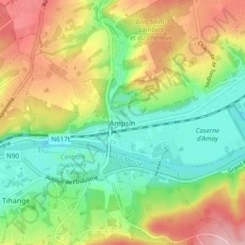Mappa topografica Ampsin, altitudine, rilievo