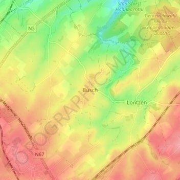 Mappa topografica Busch, altitudine, rilievo