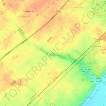 Mappa topografica Vau, altitudine, rilievo
