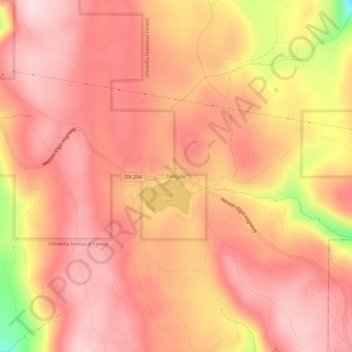 Mappa topografica Tollgate, altitudine, rilievo