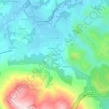 Mappa topografica Harranederrea, altitudine, rilievo