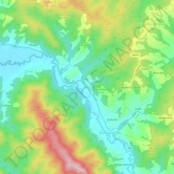 Mappa topografica Okić, altitudine, rilievo