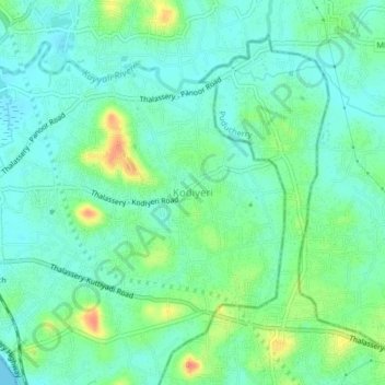 Mappa topografica Kodiyeri, altitudine, rilievo