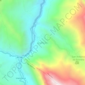 Mappa topografica Quichuas, altitudine, rilievo