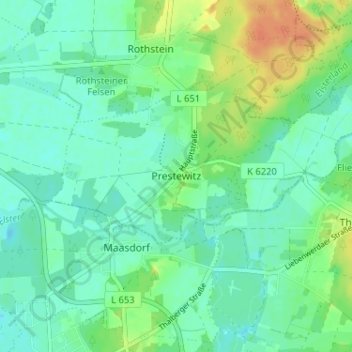 Mappa topografica Prestewitz, altitudine, rilievo