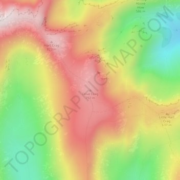Mappa topografica Dove Crag, altitudine, rilievo