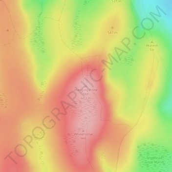 Mappa topografica Hangingstone Hill, altitudine, rilievo