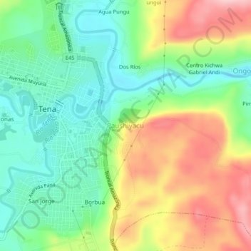 Mappa topografica Paushiyacu, altitudine, rilievo