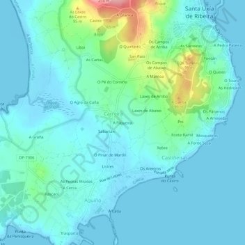 Mappa topografica A Filgueira, altitudine, rilievo