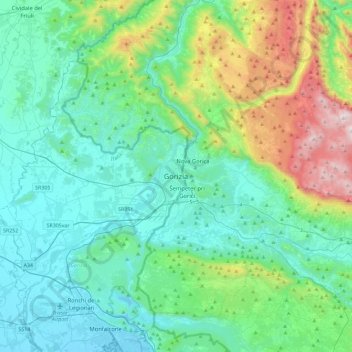 Mappa topografica Gorizia, altitudine, rilievo