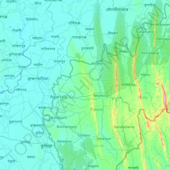 Mappa topografica West Tripura, altitudine, rilievo