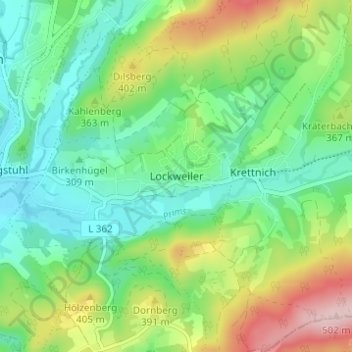 Mappa topografica Lockweiler, altitudine, rilievo